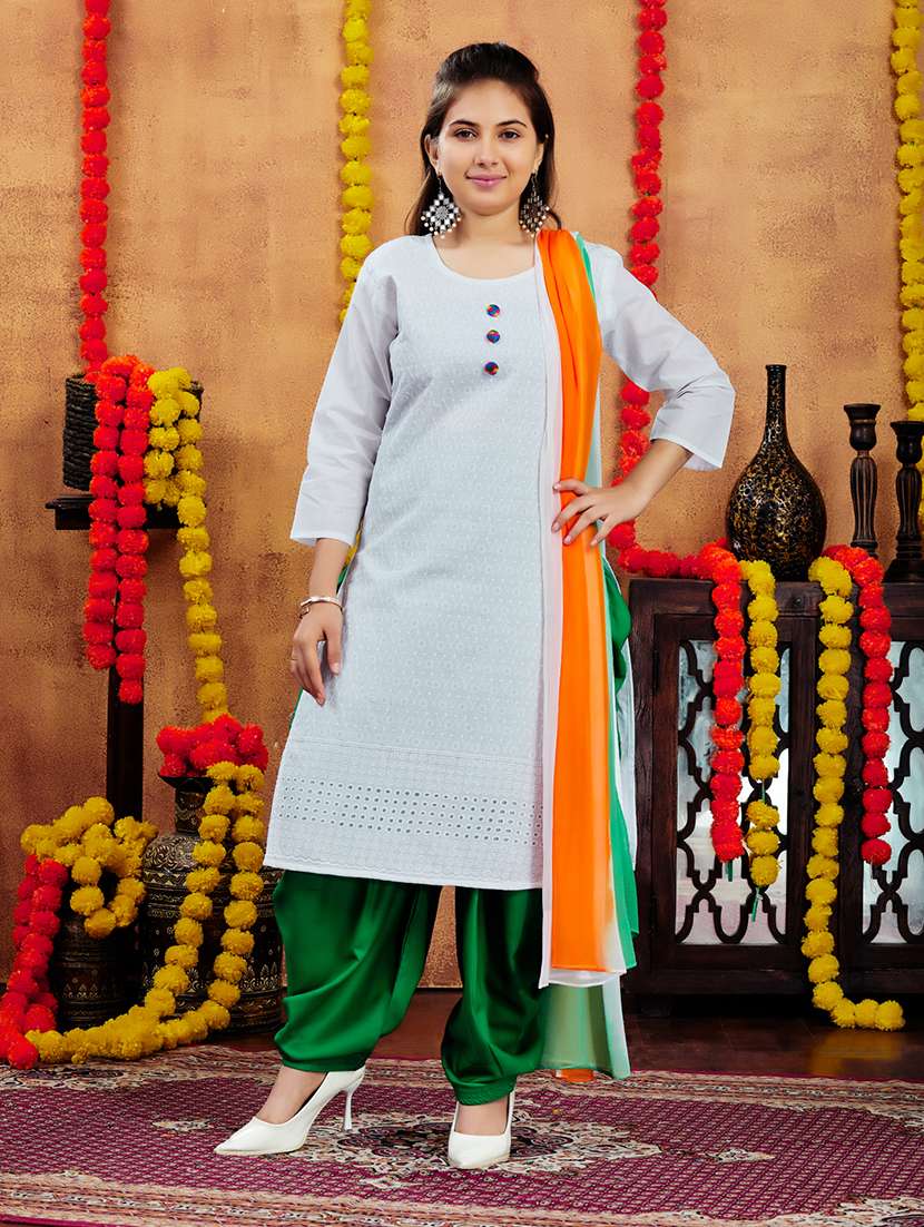 girls embroidered round neck straight kurta - 21694871 -  Standard Image - 1