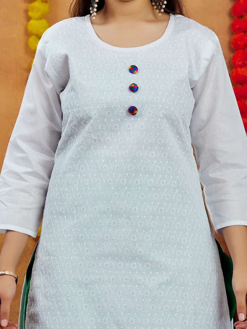 girls embroidered round neck straight kurta - 21694871 -  Standard Image - 6