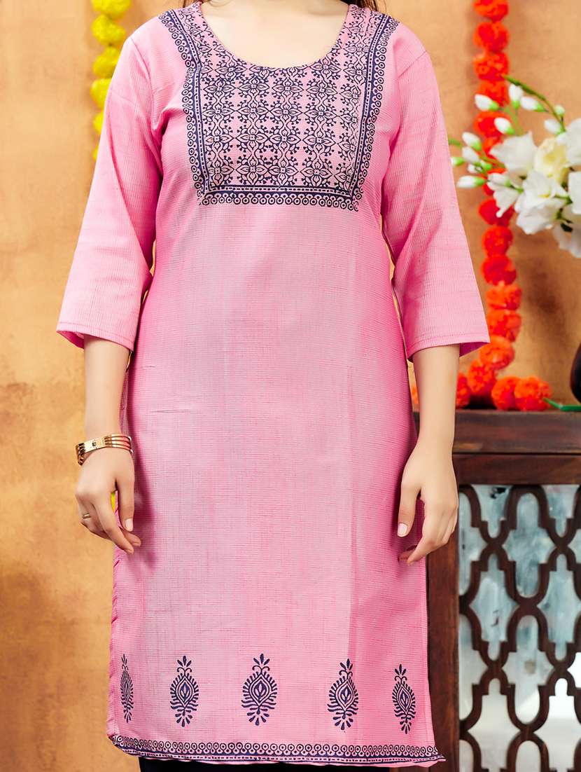 girls embroidered round neck straight kurta - 21694873 -  Standard Image - 6