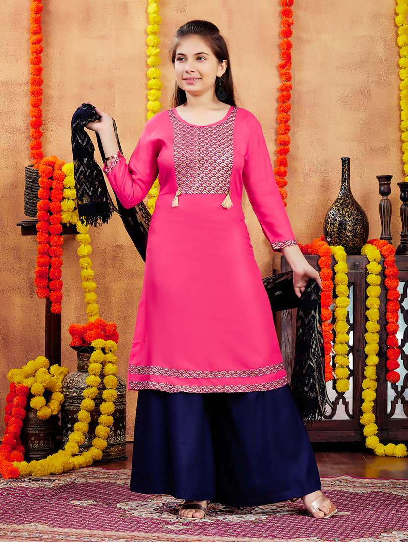 girls placement print round neck a-line kurta - 21694875 - Standard Image - 1