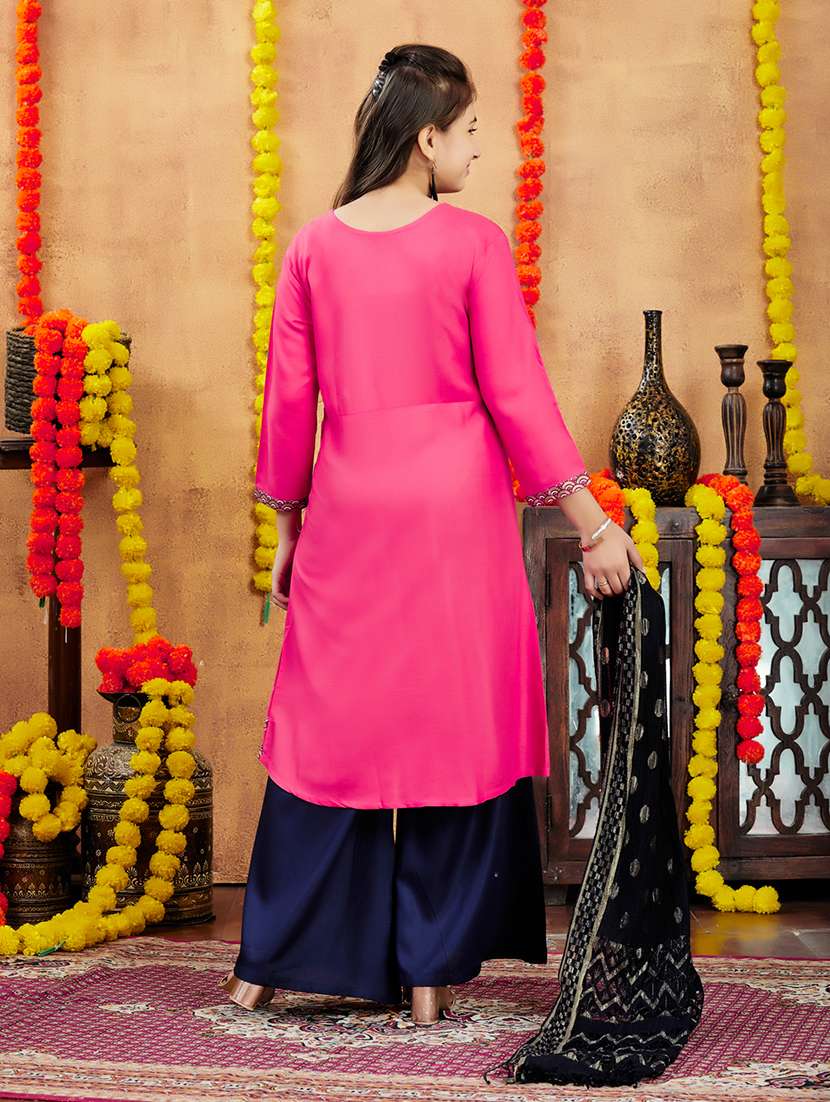 girls placement print round neck a-line kurta - 21694875 - Standard Image - 4