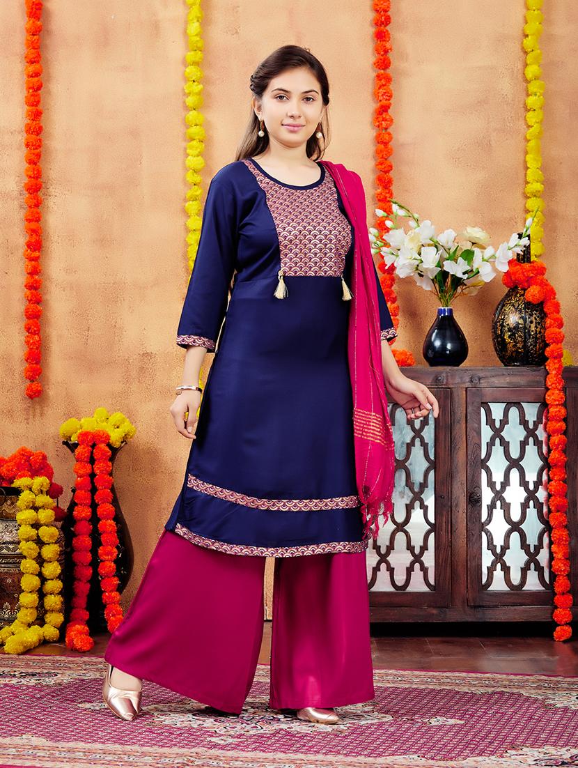 girls placement print round neck a-line kurta
