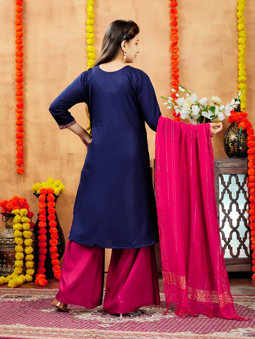 girls placement print round neck a-line kurta - 21694876 - Standard Image - 4