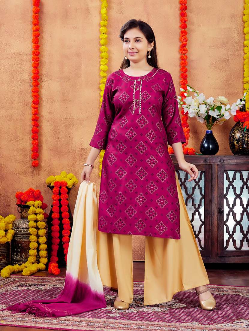 girls printed round neck straight kurta - 21694877 -  Standard Image - 1