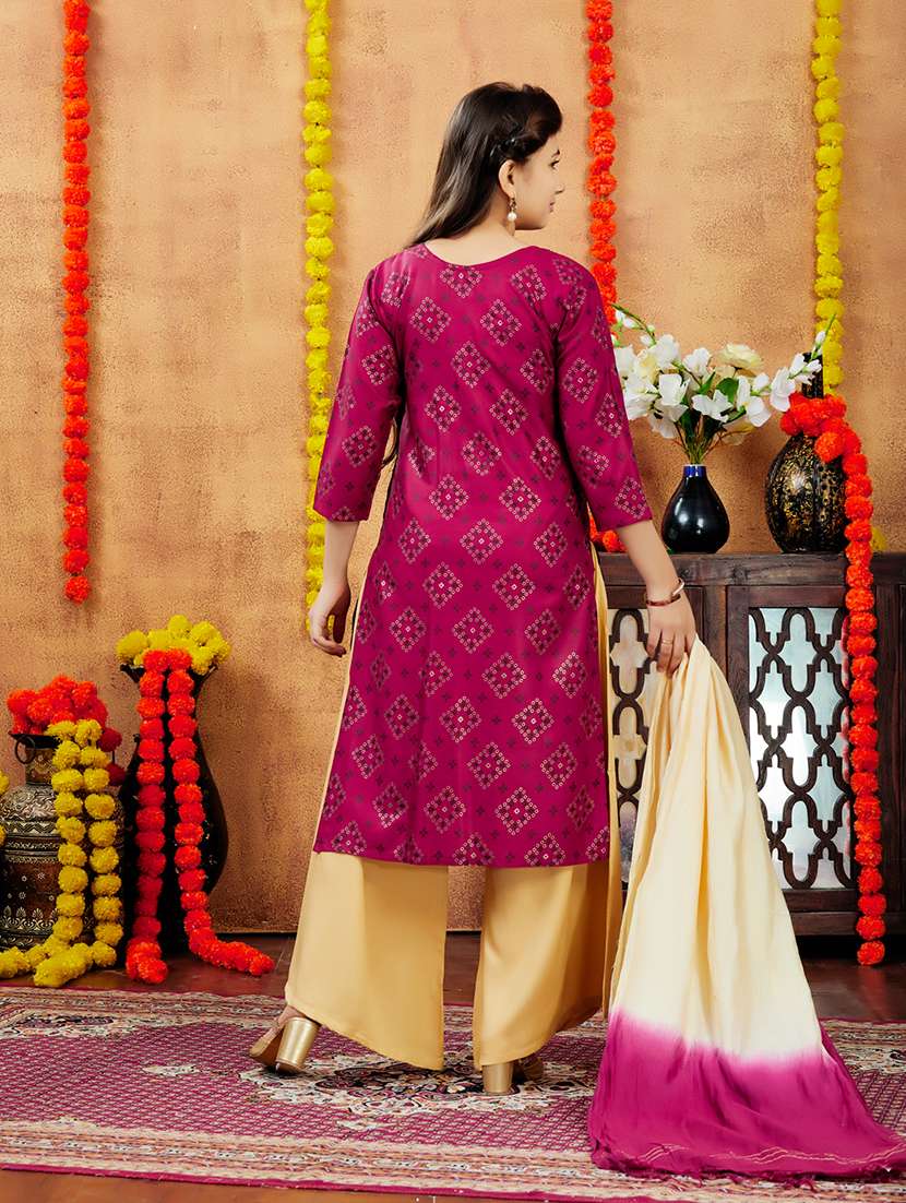 girls printed round neck straight kurta - 21694877 -  Standard Image - 4