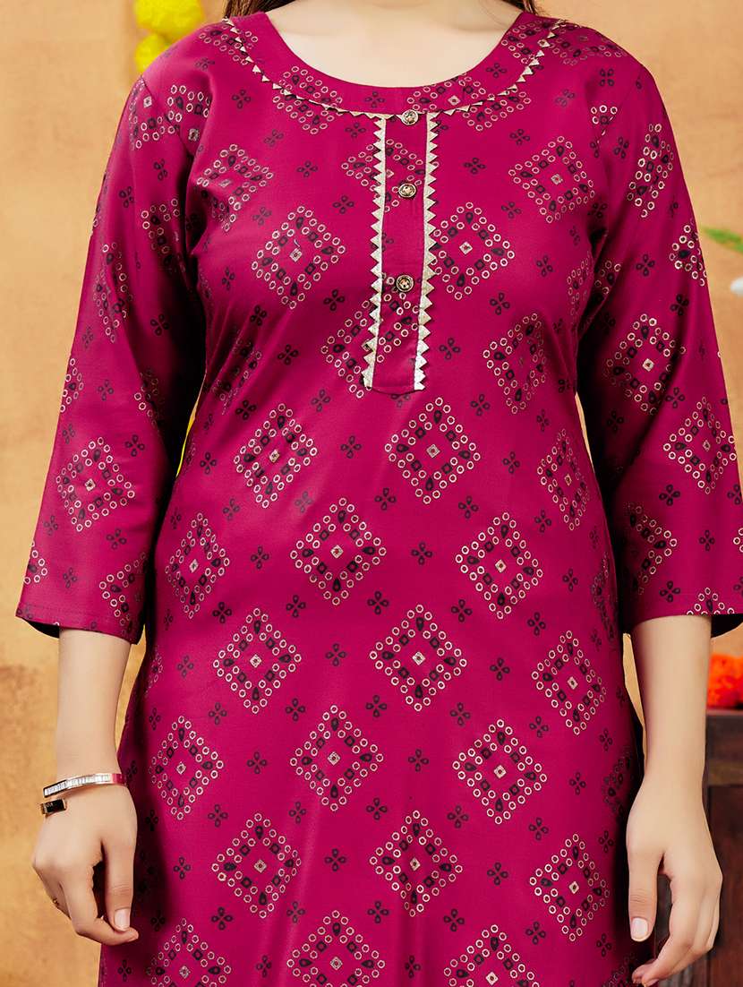 girls printed round neck straight kurta - 21694877 -  Standard Image - 6