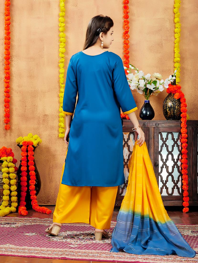 girls embroidered round neck straight kurta - 21694878 - Standard Image - 4