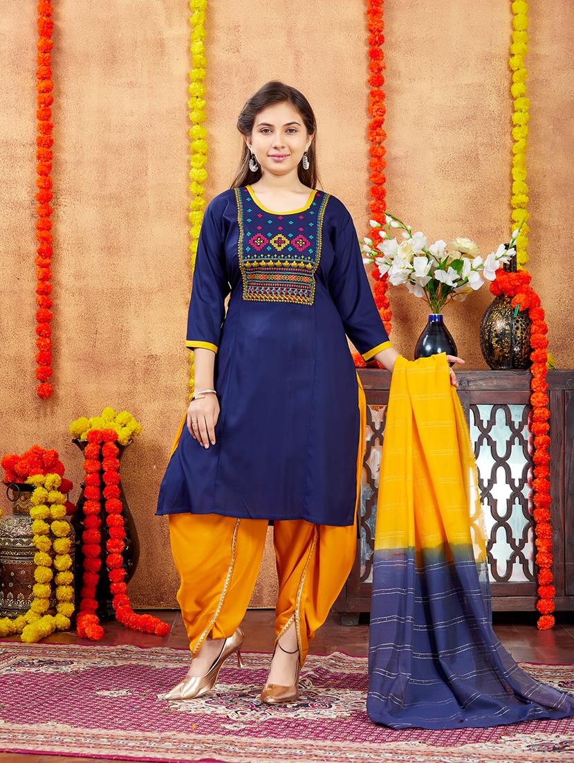 girls embroidered round neck straight kurta - 21694879 - Standard Image - 1