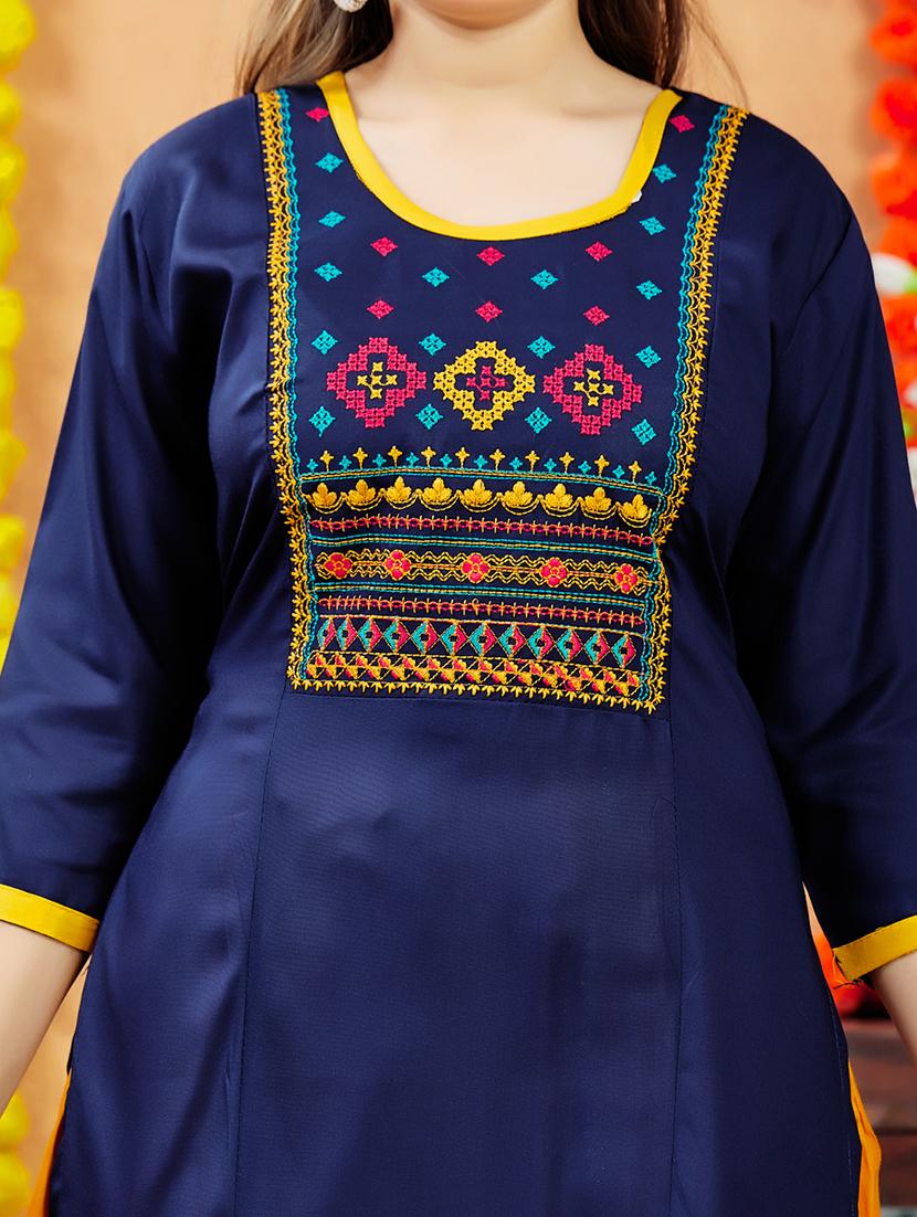 girls embroidered round neck straight kurta - 21694879 - Standard Image - 6