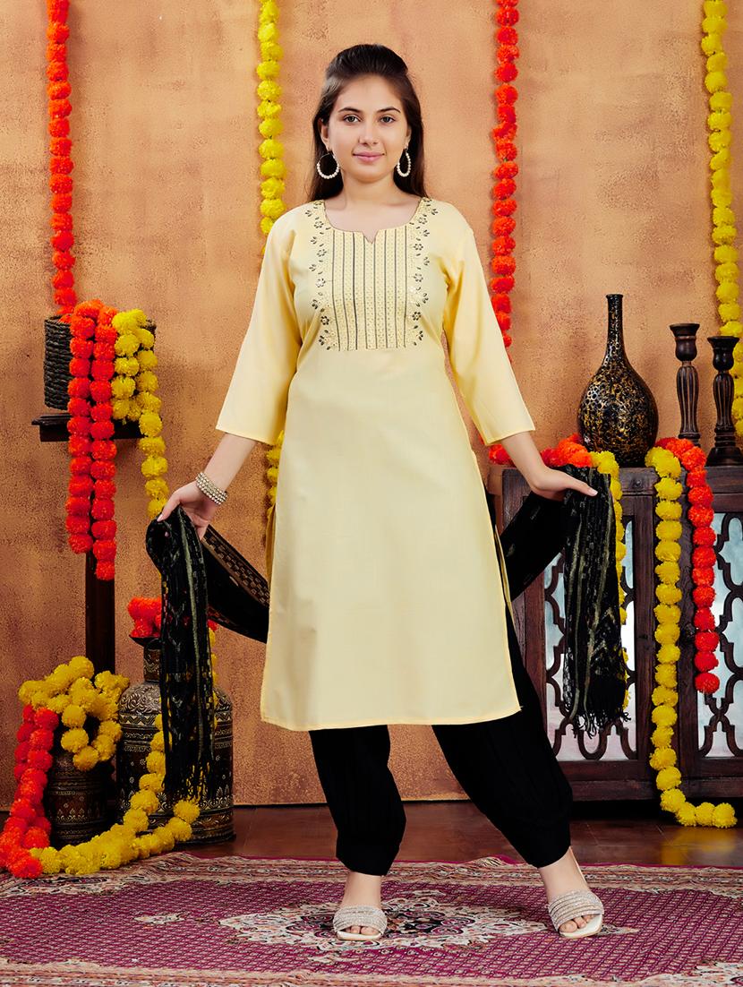 girls embroidered round notch a-line kurta - 21694881 - Standard Image - 1