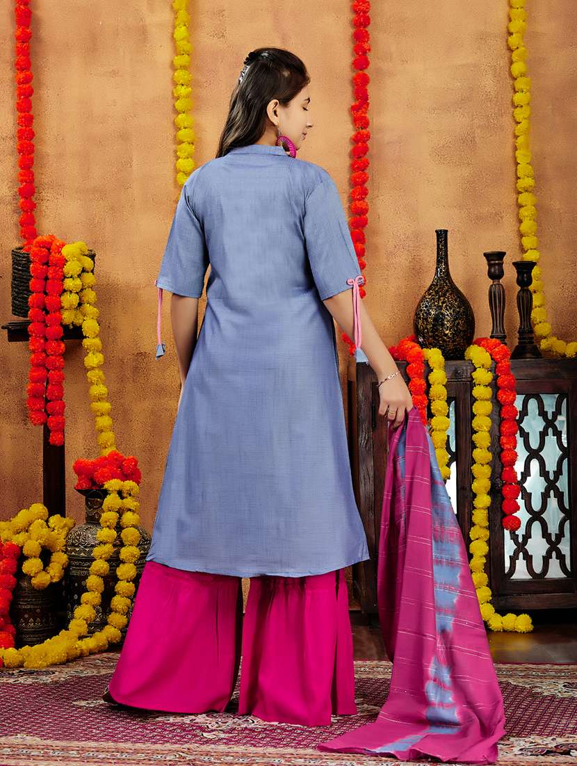 girls elf design mandarin neck a-line kurta - 21694882 -  Standard Image - 4