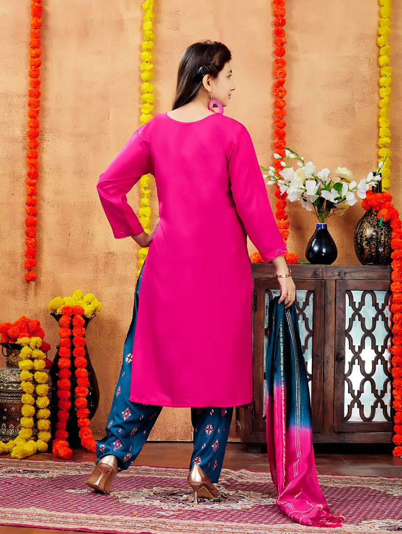 girls sequin work round neck straight kurta - 21694886 - Standard Image - 4