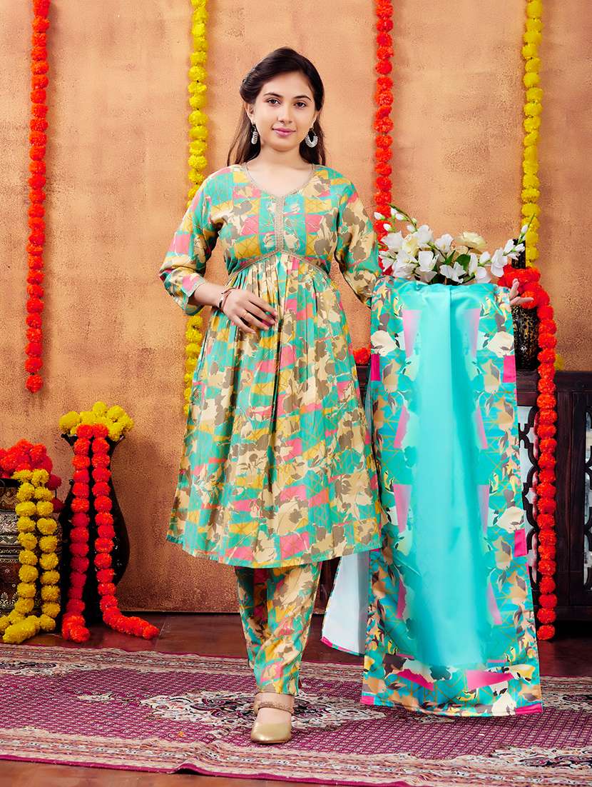 girls printed v neck a-line kurta - 21694888 -  Standard Image - 1