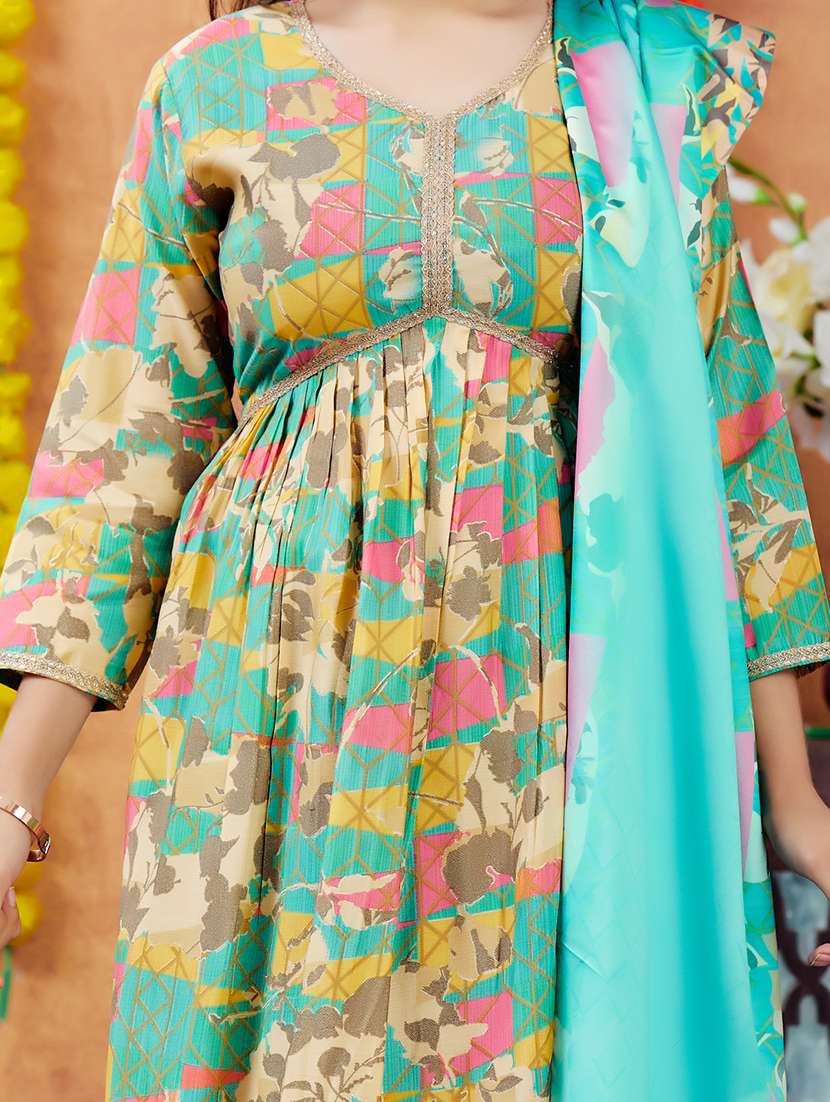 girls printed v neck a-line kurta - 21694888 -  Standard Image - 6