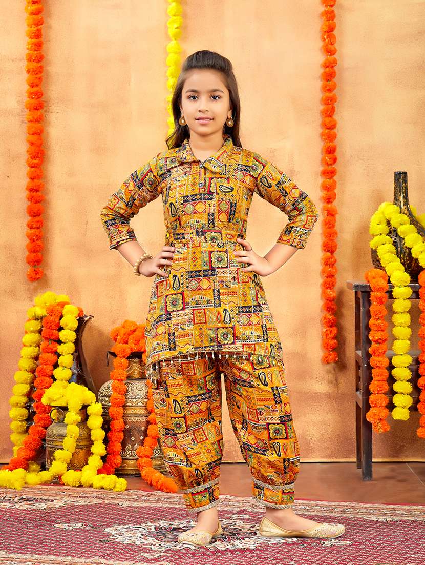 girls printed shirt collar neck patiyala suit set - 21694890 -  Zoom Image - 0