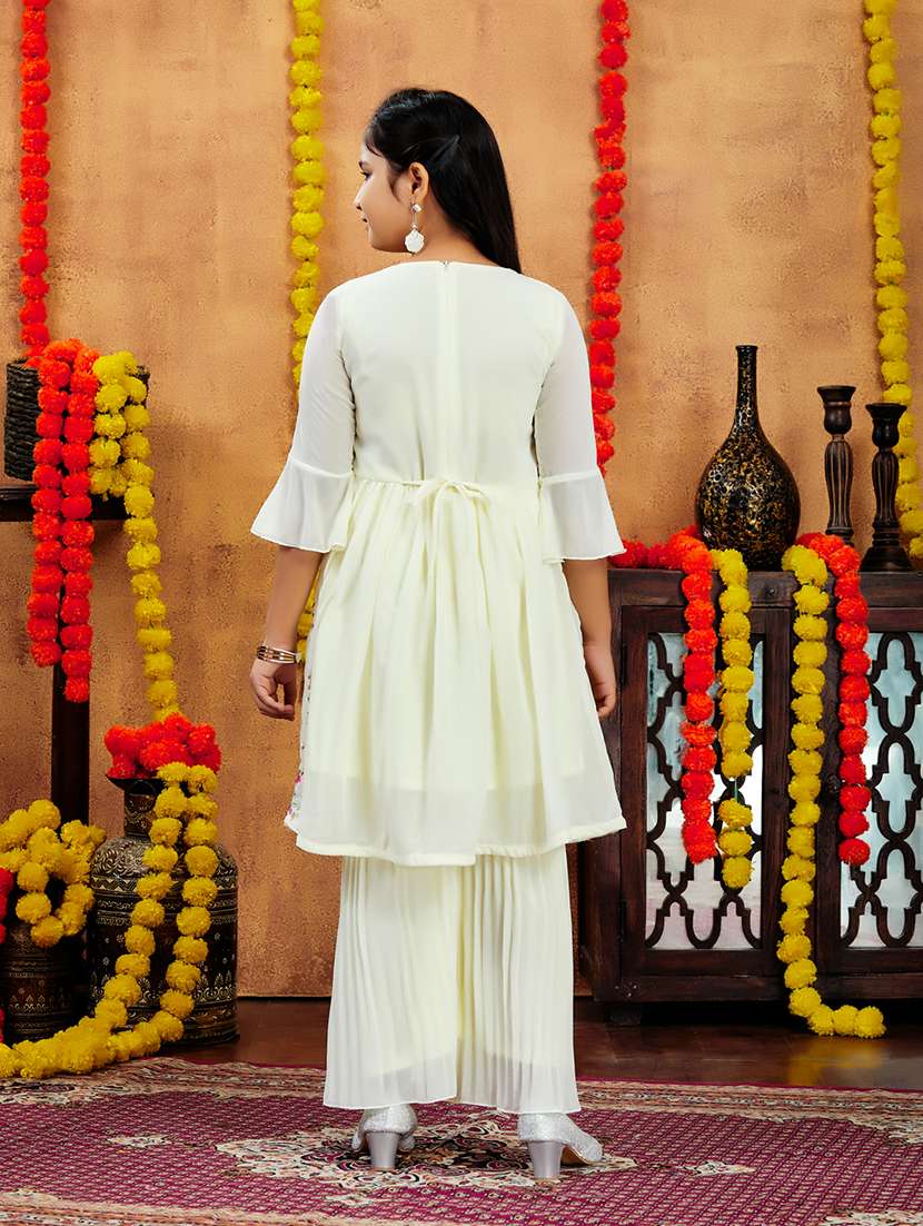 girls embroidered sequin work kurta sharara set  - 21694897 -  Standard Image - 4