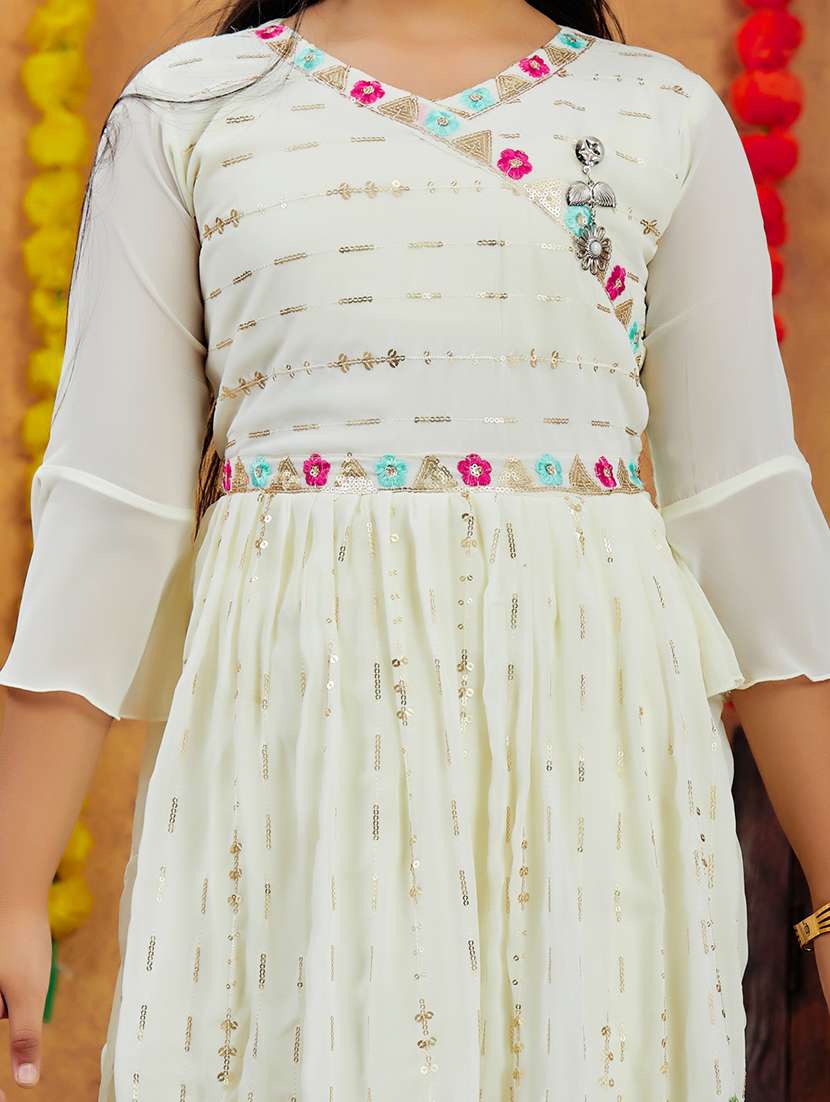 girls embroidered sequin work kurta sharara set  - 21694897 -  Standard Image - 6