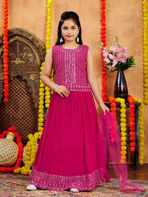 girls mirror work sleeveless lehenga choli with dupatta - 21694901 - Standard Image - 0