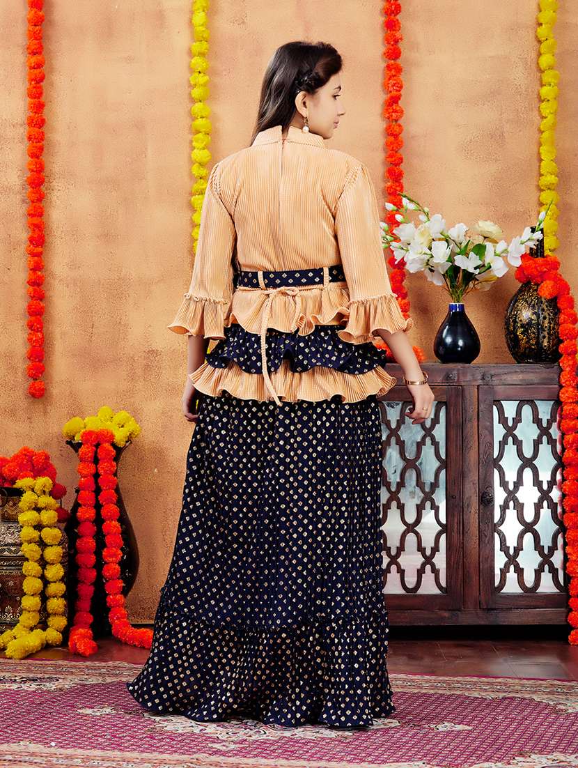 girls foil printed skirt top set with belt - 21694911 -  Standard Image - 4