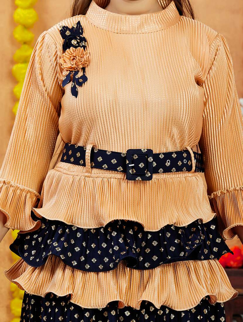 girls foil printed skirt top set with belt - 21694911 -  Standard Image - 6