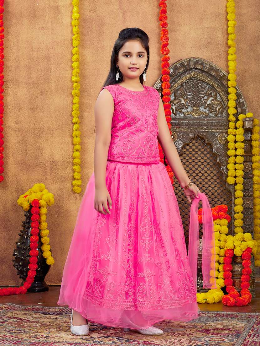 girls embroidered lehenga choli set with dupatta