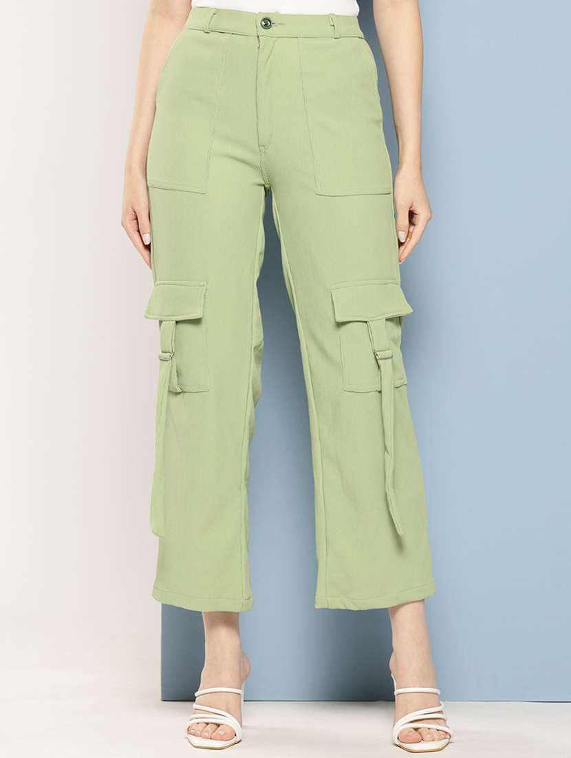 women mid rise solid cargo - 21694938 - Standard Image - 1