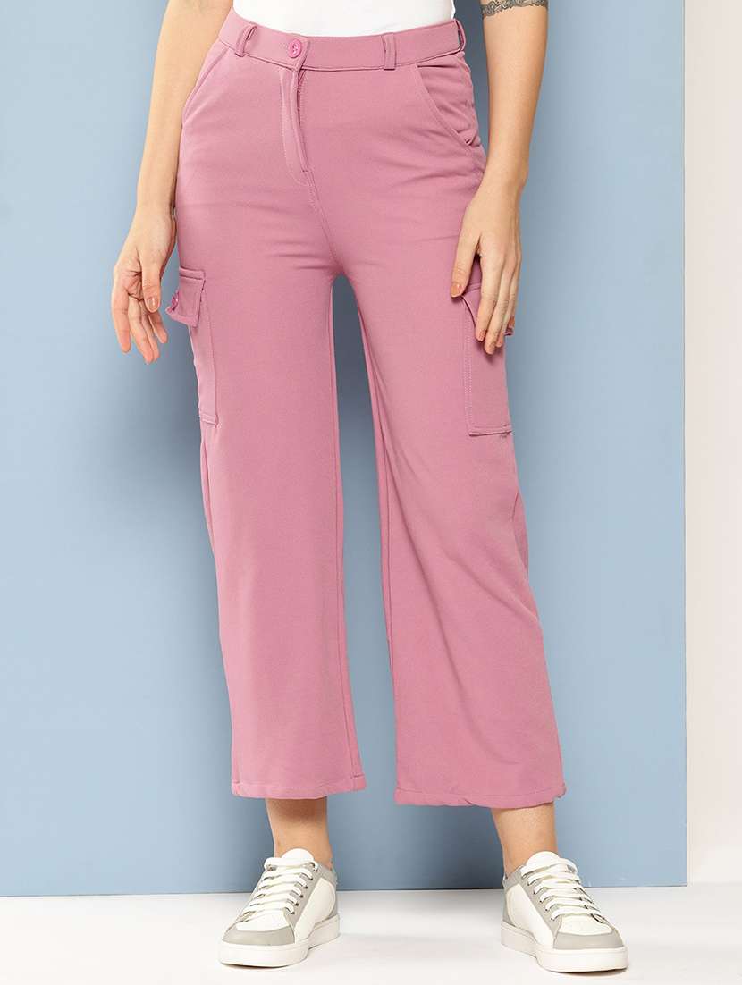 women mid rise solid cargo - 21694944 -  Standard Image - 1