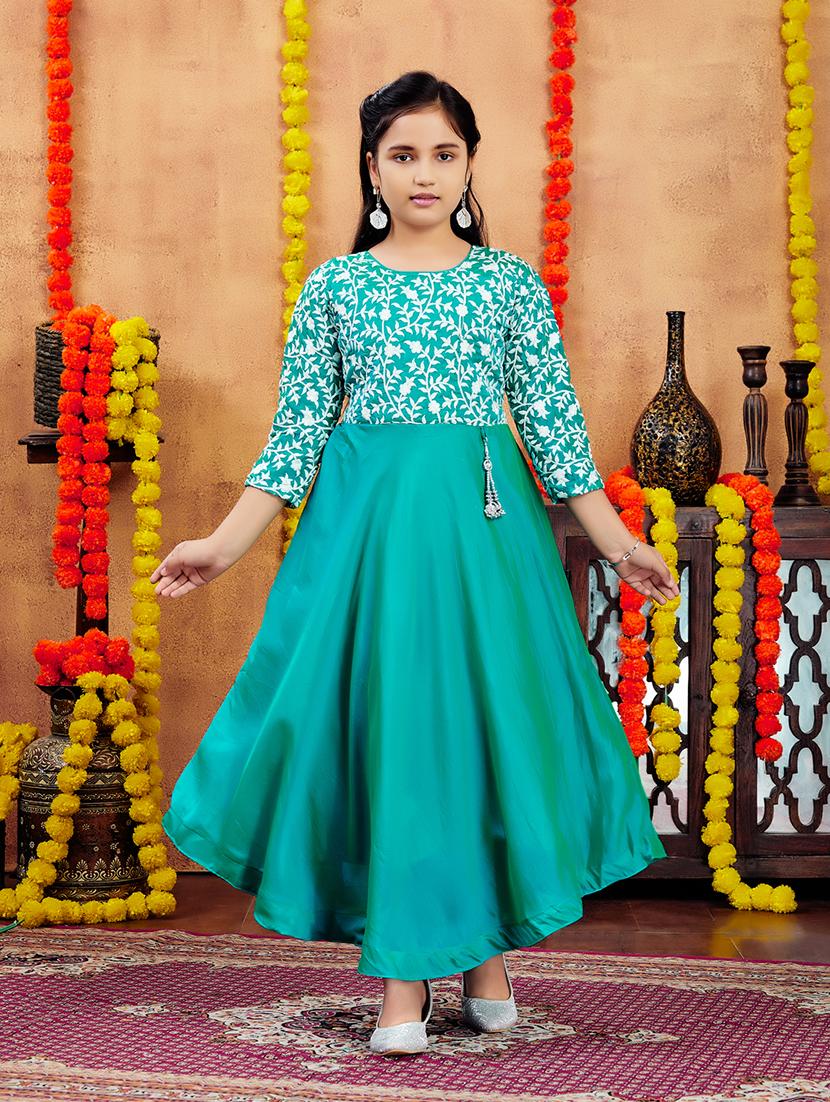 girls embroidered round neck party wear gown - 21694951 - Standard Image - 1