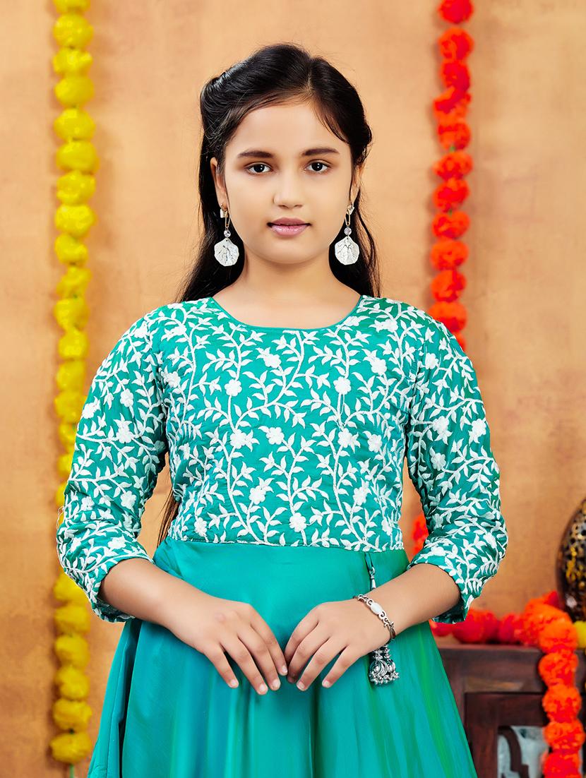 girls embroidered round neck party wear gown - 21694951 - Standard Image - 4