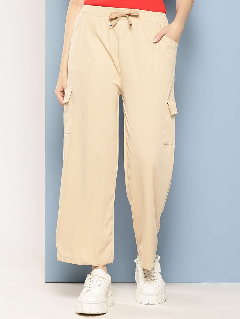 women mid rise solid cargo - 21694953 - Standard Image - 1