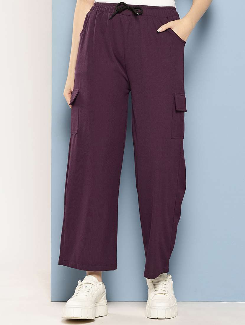 women mid rise solid cargo - 21694954 -  Standard Image - 1