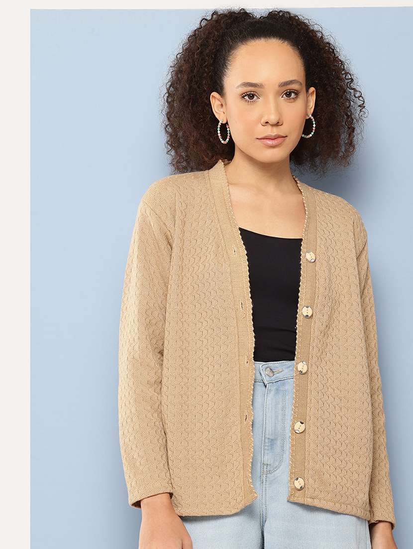 women long sleeves self design cardigan - 21694965 -  Standard Image - 1