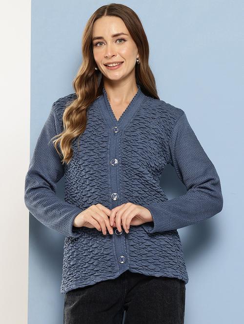 women long sleeves self design cardigan - 21694974 -  Standard Image - 0