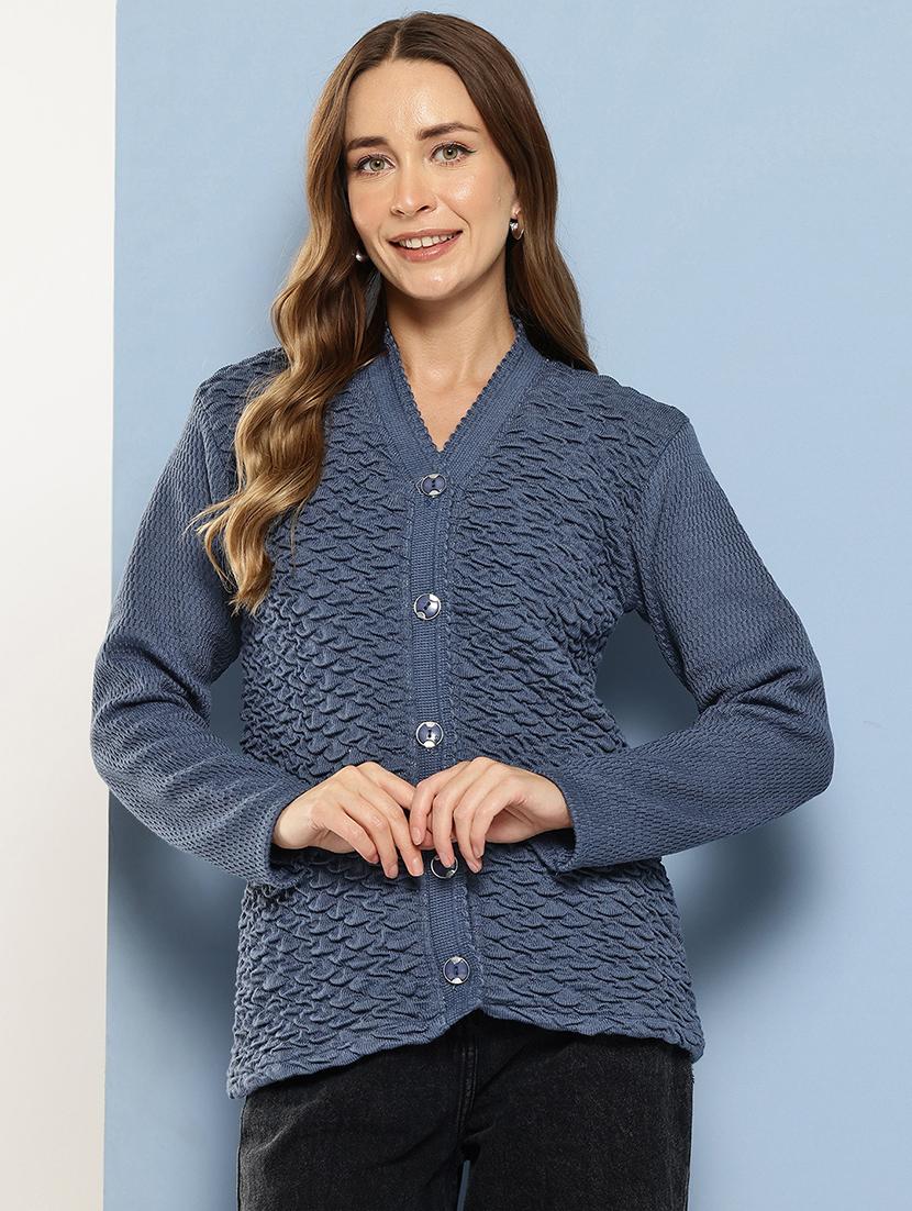 women long sleeves self design cardigan - 21694974 -  Standard Image - 1