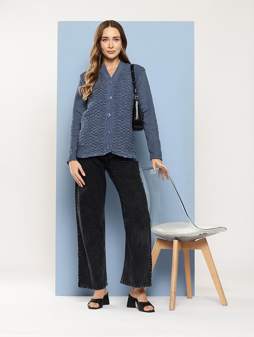 women long sleeves self design cardigan - 21694974 - Standard Image - 4