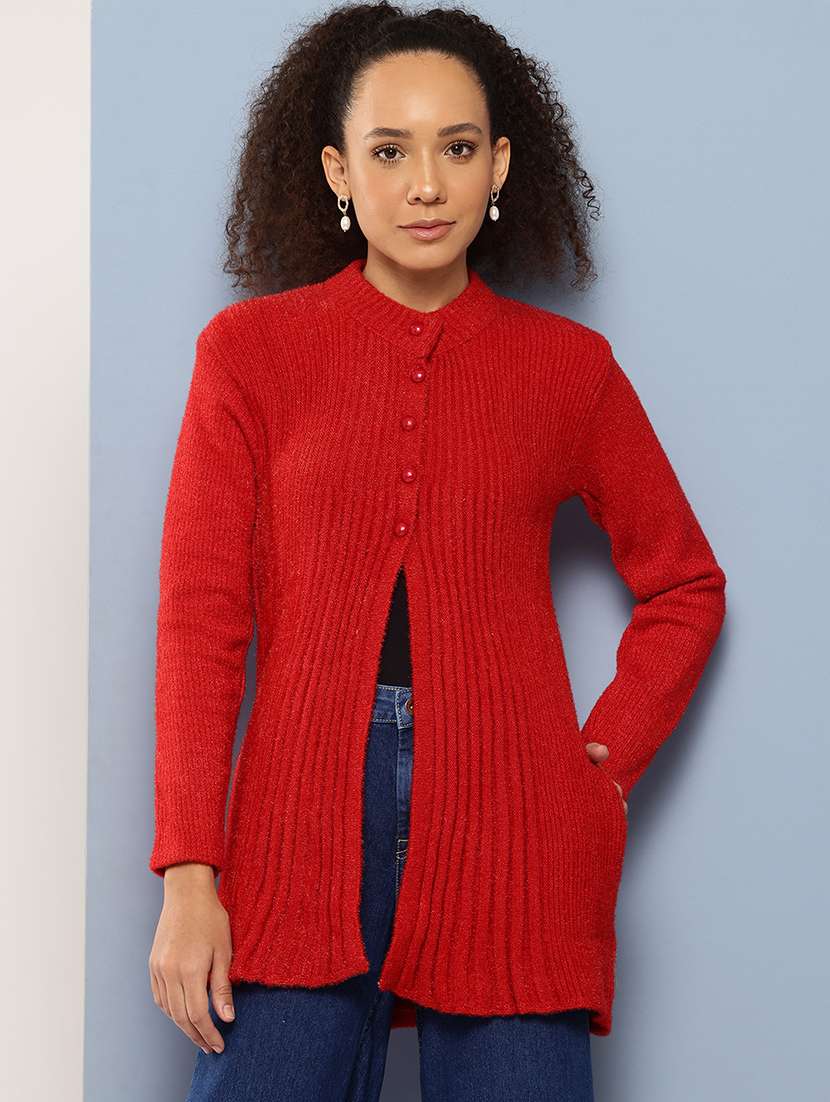 women long sleeves self design cardigan - 21694983 - Standard Image - 1