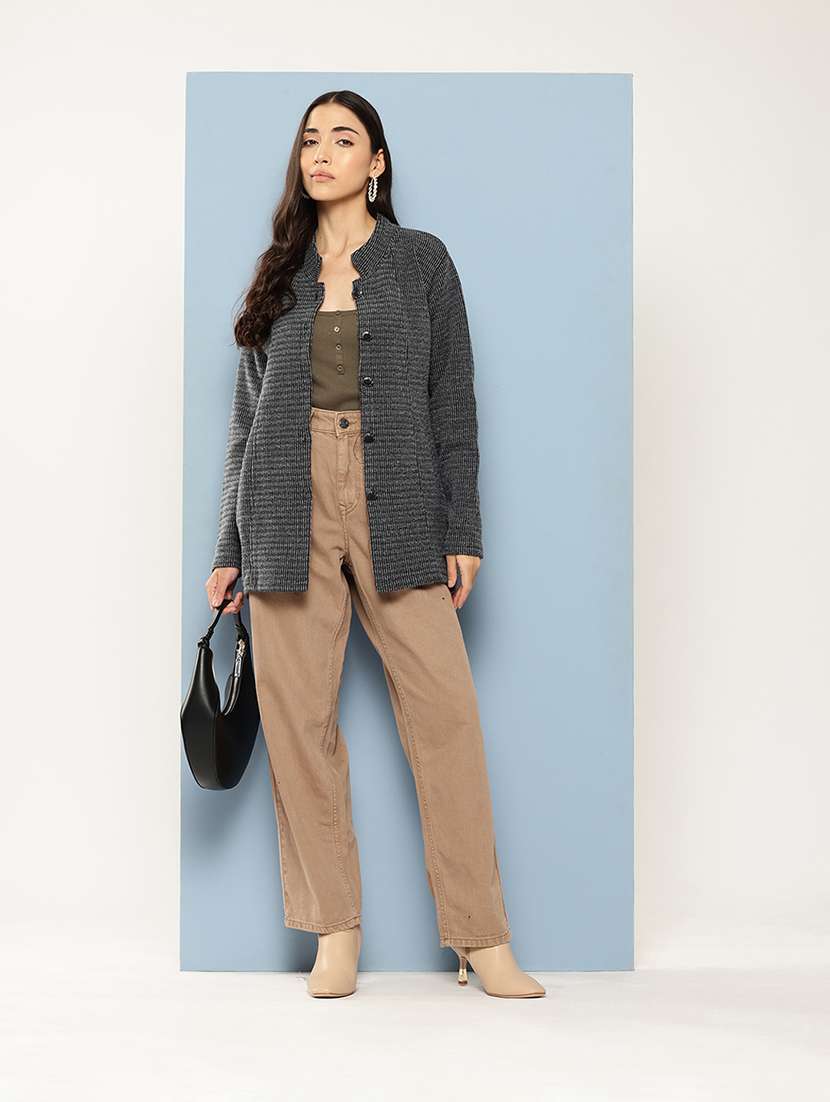 women long sleeves self design cardigan - 21694988 - Standard Image - 4