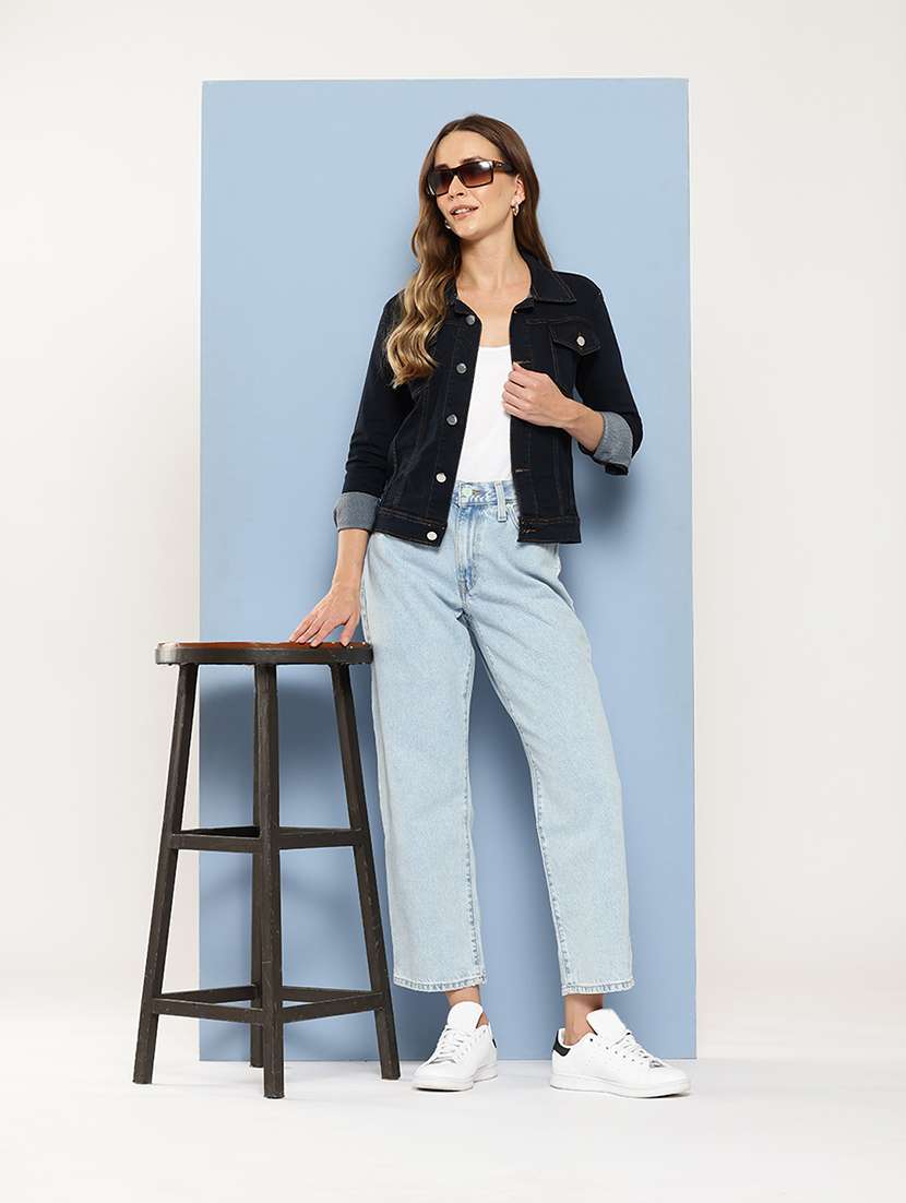 women long sleeves solid denim jacket - 21694999 - Standard Image - 4