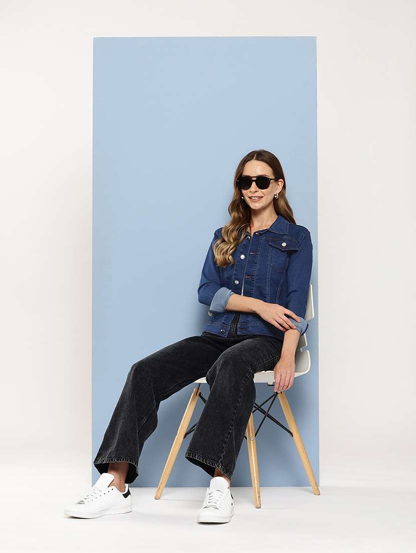 women long sleeves solid denim jacket - 21695000 - Standard Image - 4