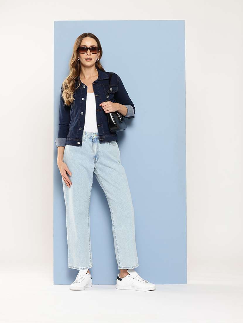 women long sleeves solid denim jacket - 21695001 -  Standard Image - 4