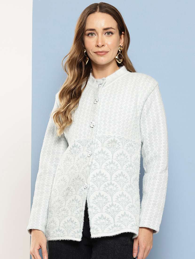 women long sleeves self design cardigan - 21695010 -  Standard Image - 1