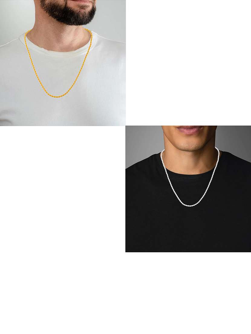 men golden & silver pleated pack of 2 chains - 21695072 - Standard Image - 4