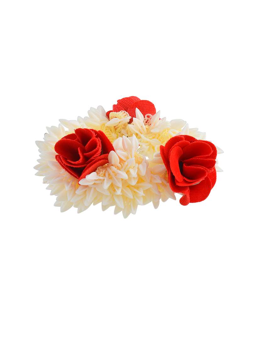artificial hair gajra with red roses and white mogra flowers - 21695206 -  Standard Image - 1
