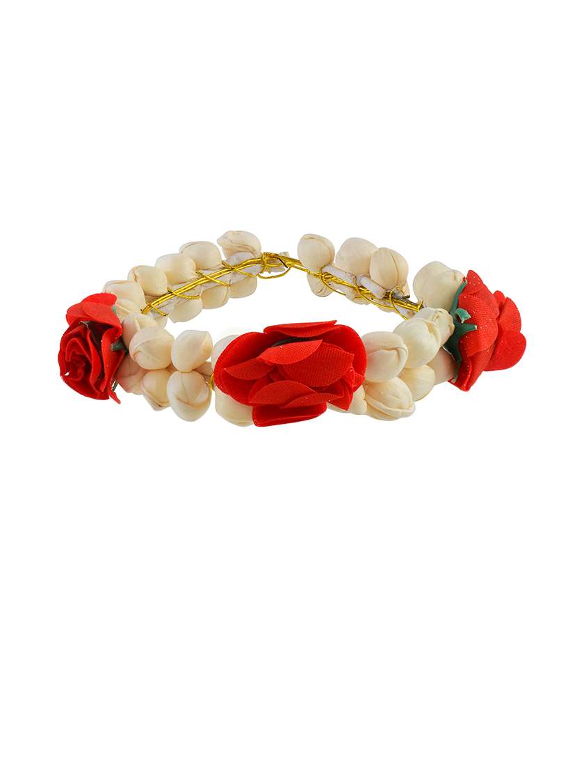 mogra & red flower veni hair accessory - 21695207 -  Standard Image - 1