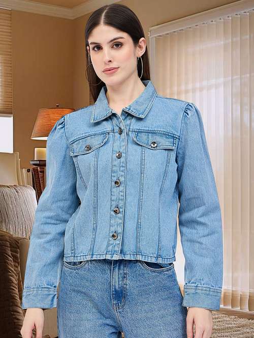 women solid denim summer jacket - 21695208 -  Standard Image - 0