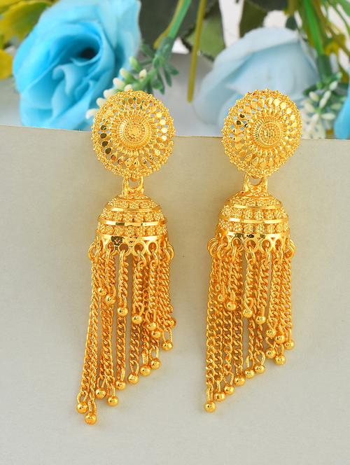 gold-plated umbrella shaped jhumkas - 21695213 - Standard Image - 0