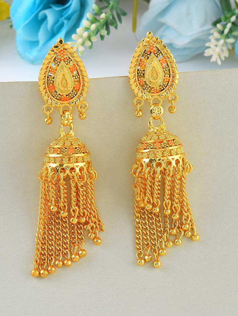 brass gold small tassled jhumki - 21695214 - Zoom Image - 0