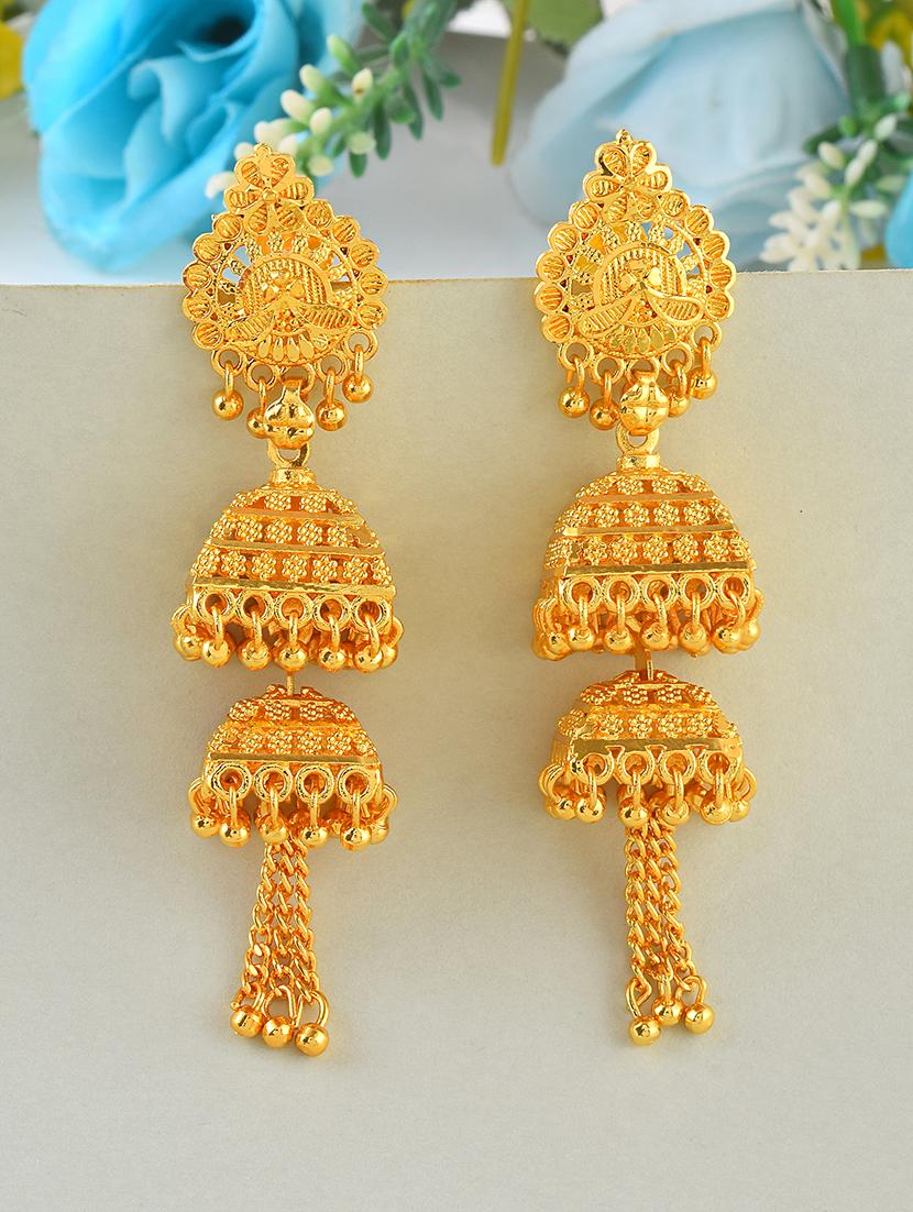 brass gold plated tassled jhumki - 21695215 -  Zoom Image - 0