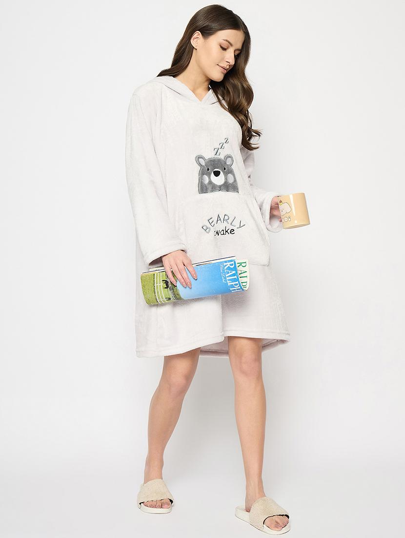 women grey hooded nightwear dress - 21695217 - Standard Image - 4