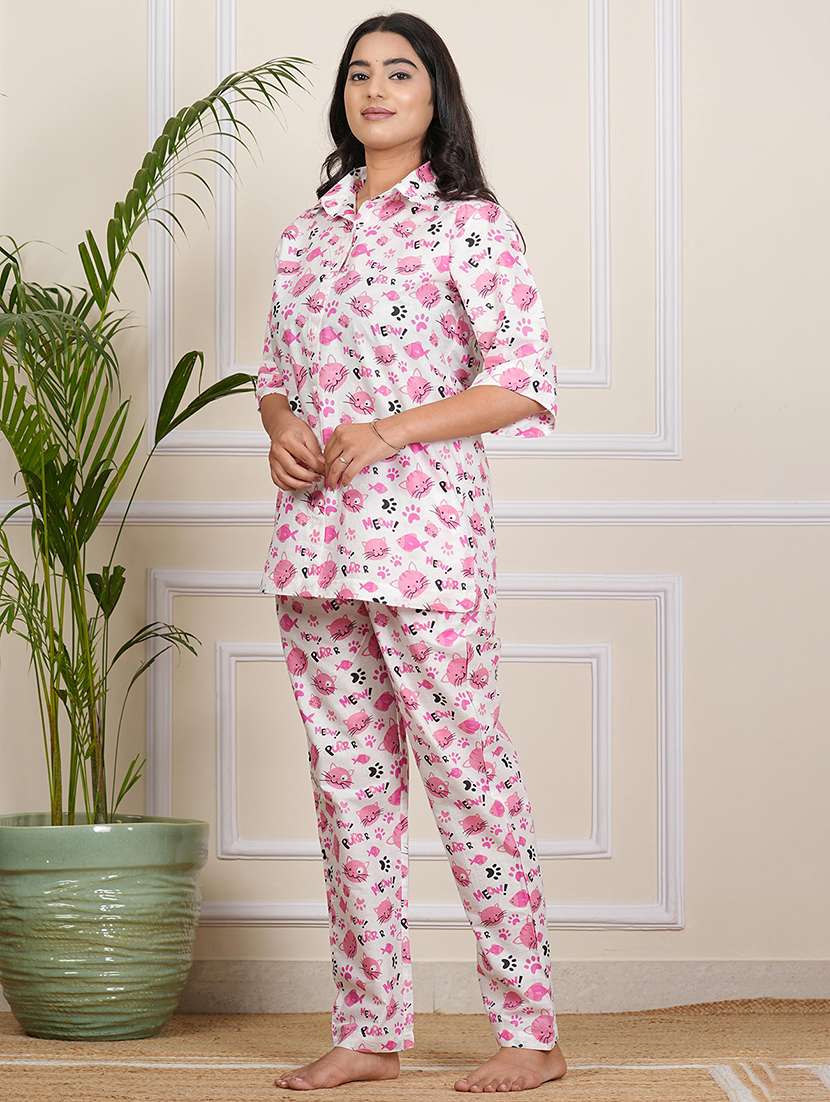 womem printed nightwear pyjama set - 21695279 -  Standard Image - 1